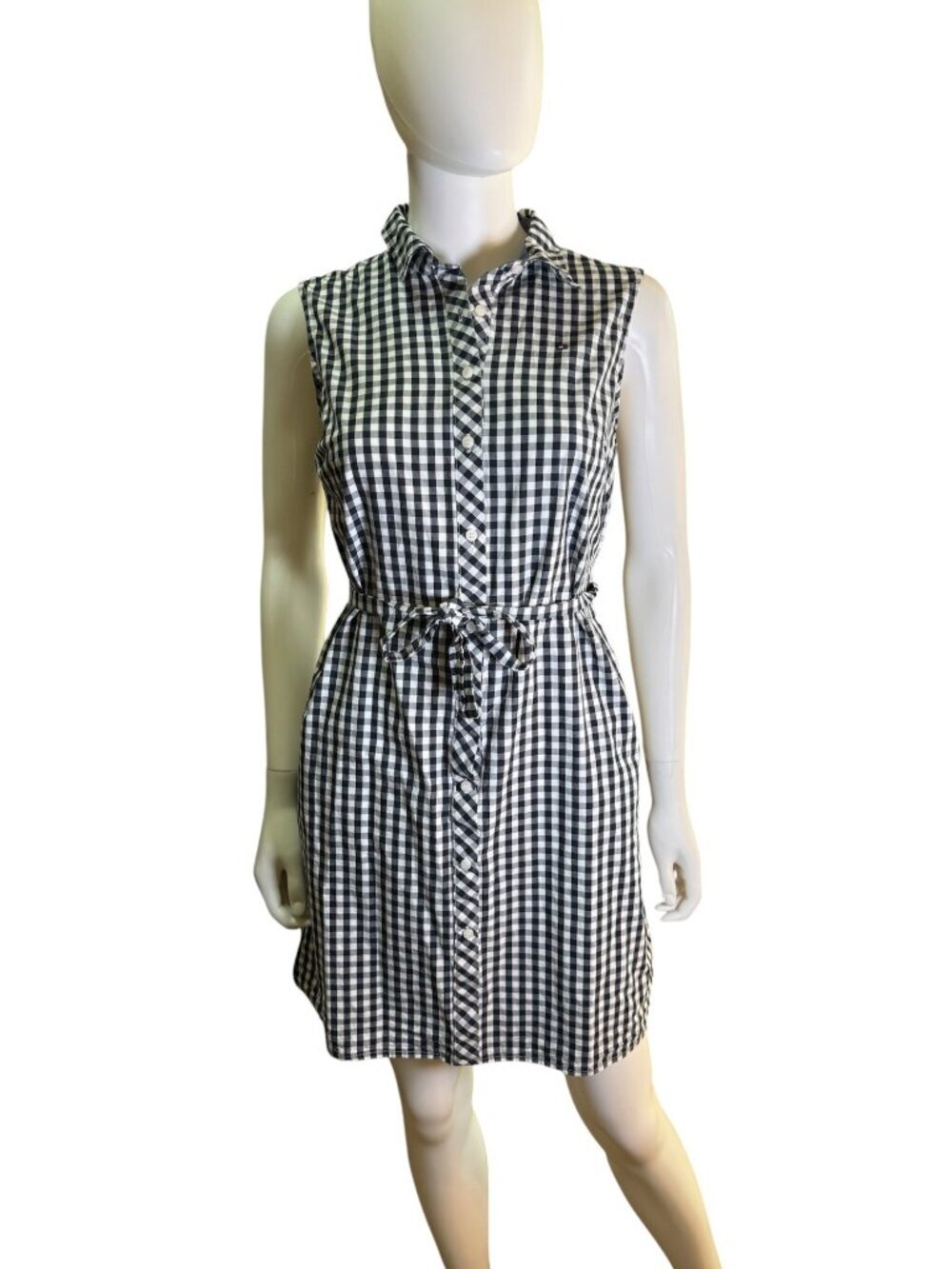 Tommy Hilfiger Womens Black & White Gingham Sleeveless Shirt Dress 4 Cotton EUC